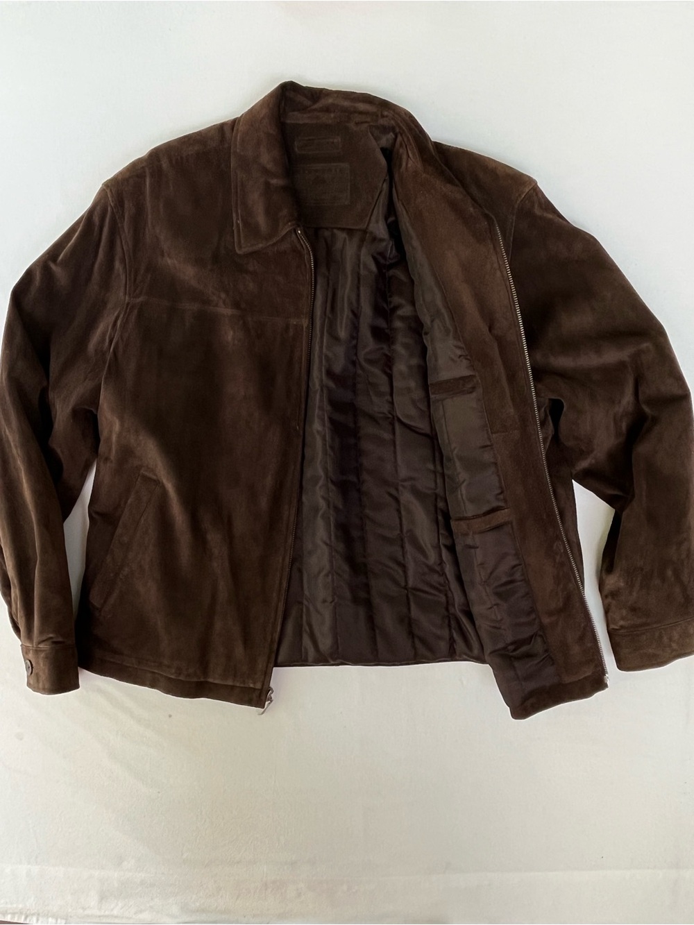Roundtree & Yorke Men’s Brown Suede Leather Bomber Fall Winter Jacket Insulated